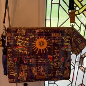 Consuela purple grids with Graphic Crossbody Bag w extra coin purse and charm